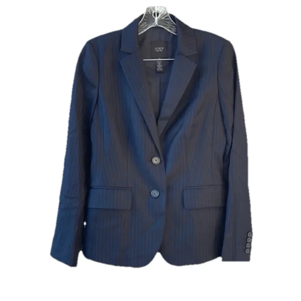 J.Crew Blazer Super 120's Wool Pin Stripe Jacket Top in Navy Size 6 ~ Excellent
